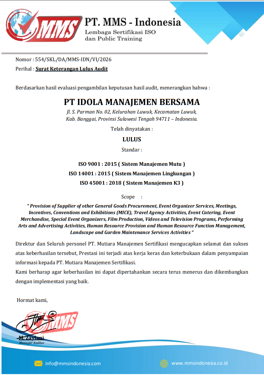 Business Identification Number (NIB) Certificate - PT Idola Manajemen Bersama