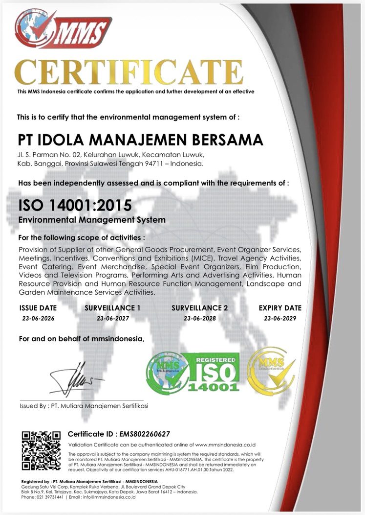Portfolio Image: Sertificat ISO 14001 PT Idola Manajemen Bersama
