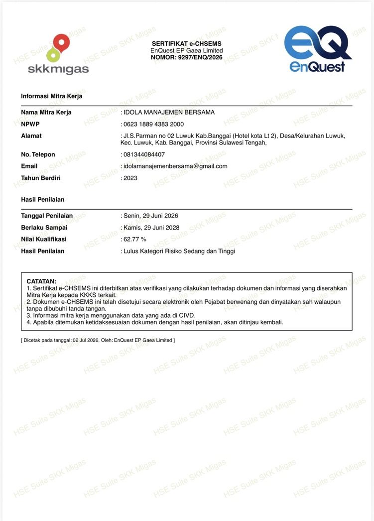 Portfolio Image: Sertificate ECHSEMS PT Idola Manajemen Bersama